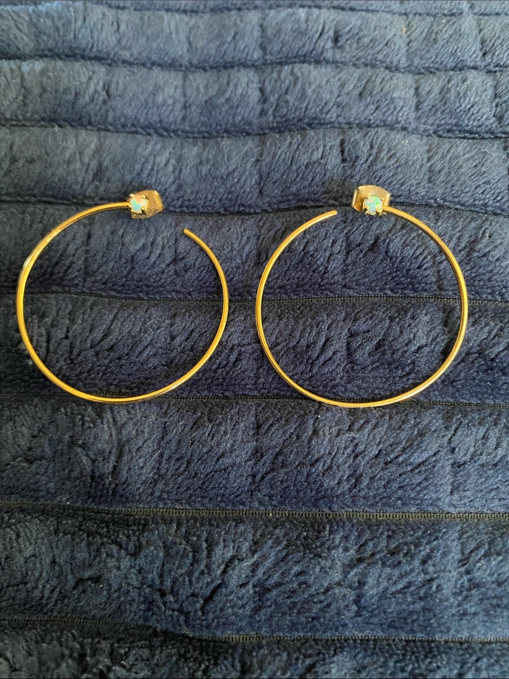 Gold Hoop Earrings with Teal Accent Stone - Women's Jewelry
